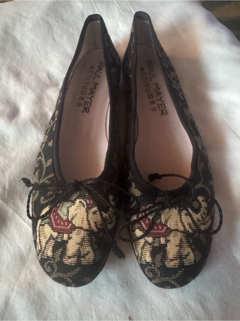 Paul Mayer Black, Gold & Red Tapestry Ballet Flats